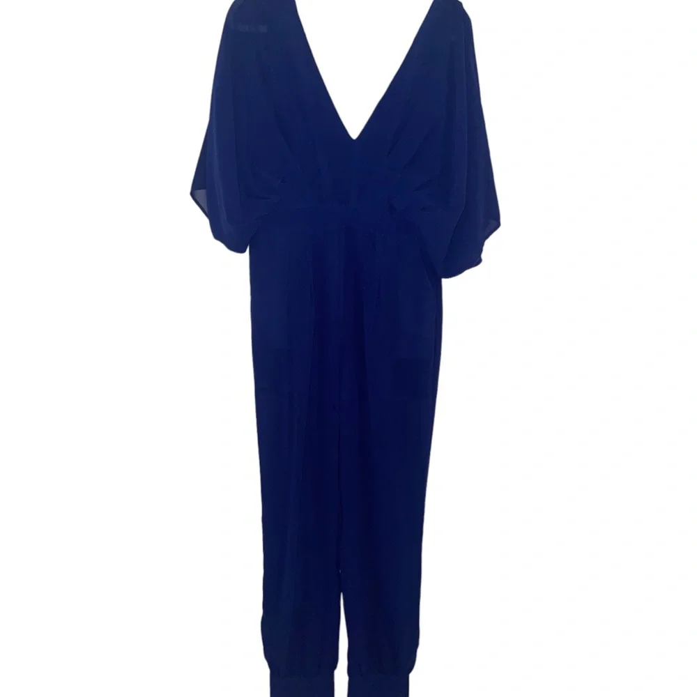 royal blue chiffon jumpsuit with pockets - Picture 3 of 5